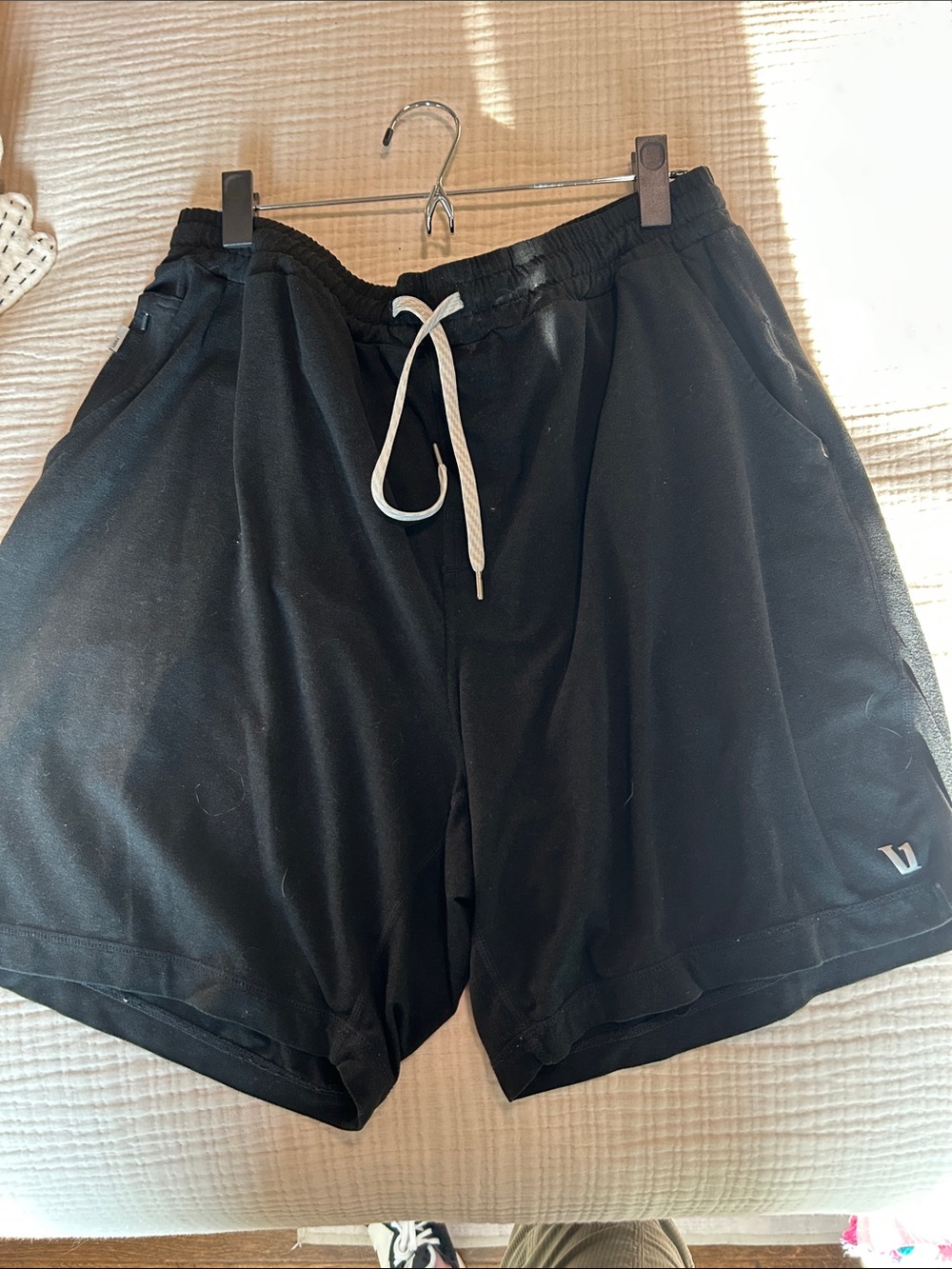 Vuori Black Athletic Shorts with White Drawstring